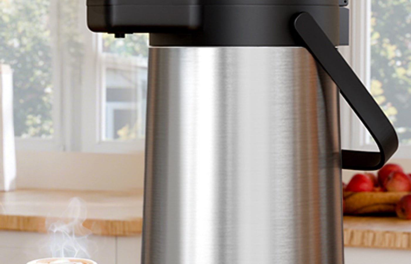 Gezoss Airpot Coffee Carafe in a warm morning kitchen scene