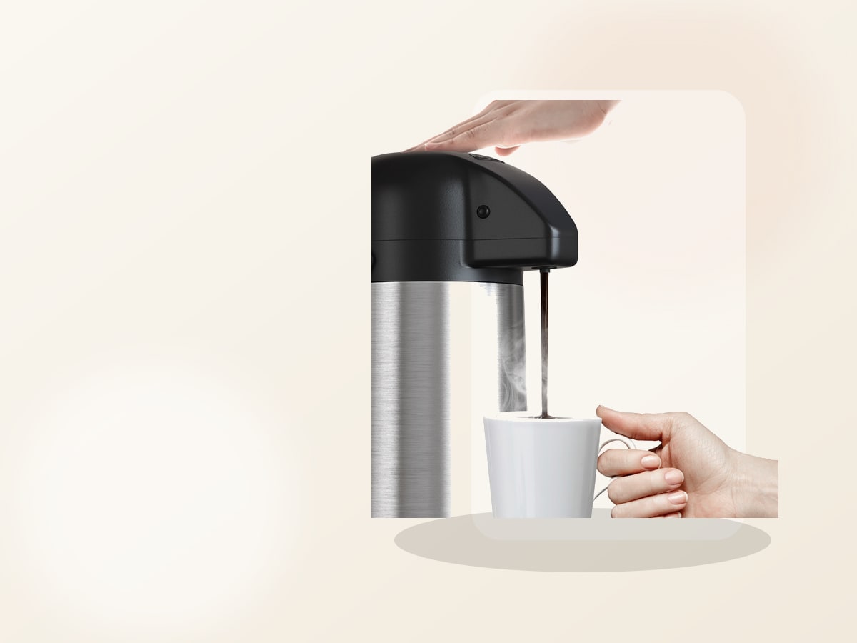 Gezoss 85 oz Stainless Steel Airpot Coffee Carafe with cleaning brush and box packaging